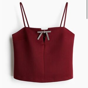 NWT Elegant Burgundy Women's Top with Bow Detail
